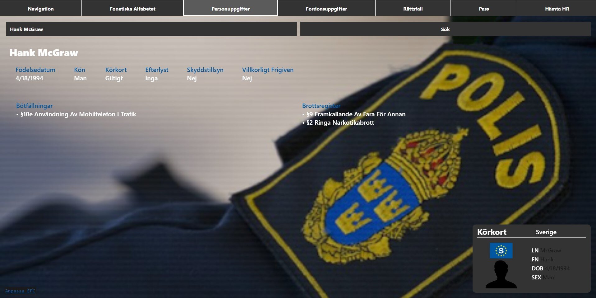 Swedish ExternalPoliceComputer (EPC) - Visuals & Data FIle Modifications -  LCPDFR.com