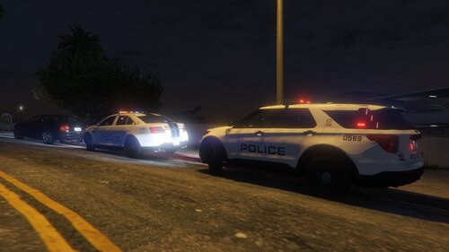 Could contain: vehicle, land vehicle, outdoor, wheel, transport, emergency service, emergency vehicle, police car, road, law enforcement, emergency, police, car, night, light, street