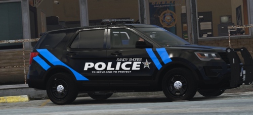 Could contain: vehicle, land vehicle, wheel, tire, transport, text, auto part, outdoor, automotive exterior, police car, motor vehicle, bumper, sport utility vehicle, law enforcement, fender, ford, road, car, street, police, parked