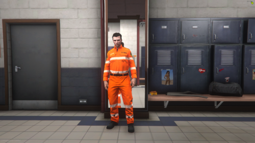 Could contain: clothing, orange, footwear, workwear, person, protective garment, outdoor, ground