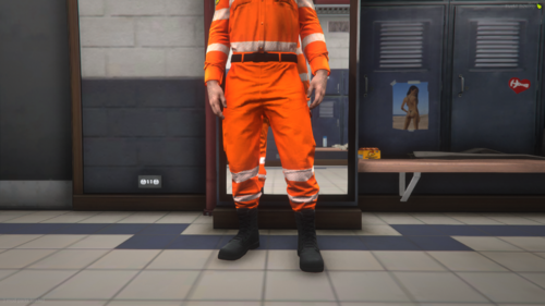 Could contain: footwear, clothing, person, orange, workwear, protective garment, standing, ground