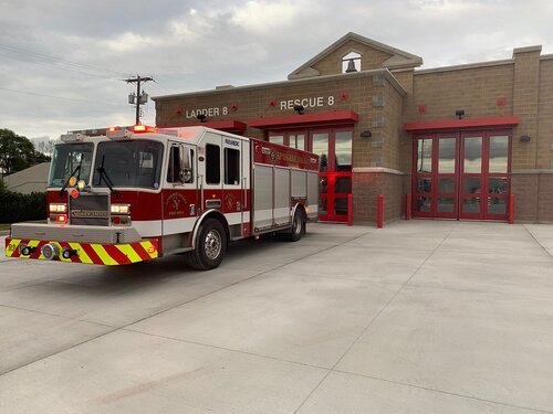 Could contain: outdoor, fire, vehicle, sky, land vehicle, firefighter, emergency service, wheel, emergency vehicle, transport, fire department, fire apparatus, emergency, rescue, fire station, cloud, service, road, mode of transport, red, parked, truck, ground, department, engine