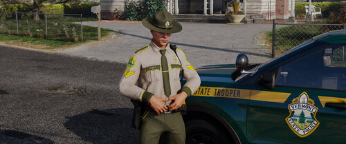 Could contain: outdoor, clothing, vehicle, land vehicle, person, car, wheel, tire, law enforcement, man, hat, military uniform, ground, police, wearing