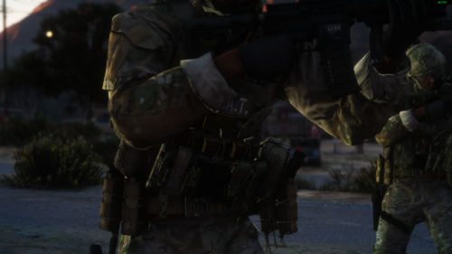 Could contain: weapon, outdoor, infantry, soldier, military, ballistic vest, army, camouflage, military uniform, military organization, military person, marines, rifle, gun, troop, military camouflage, action-adventure game, firearm, pc game, ranged weapon, violence, squad, person