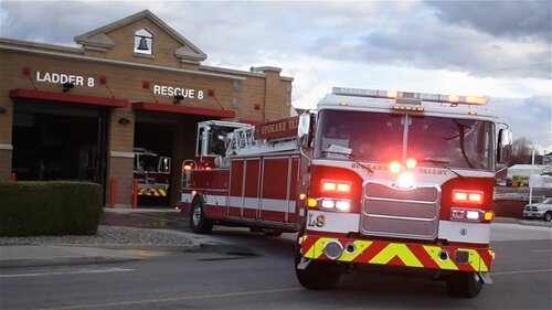 Could contain: outdoor, vehicle, land vehicle, fire, firefighter, emergency service, transport, fire department, wheel, sky, emergency vehicle, fire apparatus, emergency, road, truck, rescue, fire station, service, auto part, department, street, red