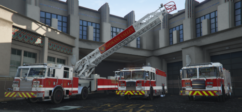 Could contain: vehicle, outdoor, land vehicle, building, firefighter, fire, transport, emergency service, wheel, fire department, fire apparatus, emergency vehicle, emergency, rescue, road, fire station, window, service, truck, red, parked, city