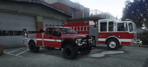 Could contain: vehicle, fire, transport, wheel, land vehicle, outdoor, truck, firefighter, tire, fire department, emergency service, auto part, fire apparatus, emergency vehicle, emergency, building, fire station, window, rescue, road, tree, red, parked, department, engine, house