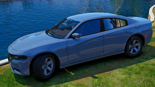 Could contain: vehicle, land vehicle, wheel, grass, outdoor, transport, hood, tire, vehicle door, sedan, alloy wheel, car, water, blue, parked