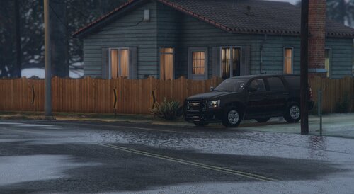 Could contain: outdoor, land vehicle, vehicle, wheel, tire, building, winter, road, snow, auto part, window, transport, parked, street, ground, house, car