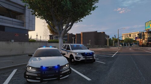 Could contain: land vehicle, vehicle, outdoor, wheel, sky, road, vehicle registration plate, mid-size car, car, family car, building, full-size car, street, automotive design, sports sedan, bumper, automotive exterior, tire, police car, sport utility vehicle, automotive lighting, city, blue, police