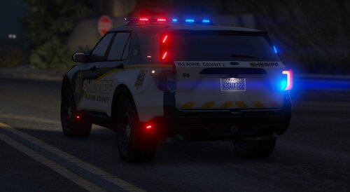 Could contain: vehicle, land vehicle, wheel, tire, outdoor, road, transport, auto part, automotive exterior, bumper, automotive lighting, police car, sport utility vehicle, car, text, automotive light bulb, automotive tail & brake light, vehicle registration plate, police, ford, emergency service, light, driving, street, night