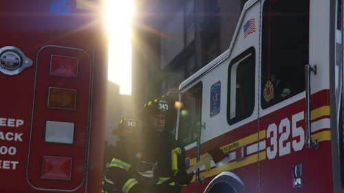 Could contain: firefighter, fire, transport, fire department, emergency service, vehicle, text, fire apparatus, bus, emergency vehicle, outdoor, emergency, land vehicle, wheel, rescue, truck, red, parked, city