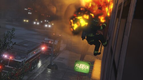 Could contain: firefighter, fire, outdoor, light, street