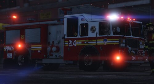 Could contain: fire, firefighter, emergency service, transport, vehicle, emergency vehicle, fire department, land vehicle, emergency, fire apparatus, truck, wheel, outdoor, service, rescue, fire station, road, light, department, red, parked, night