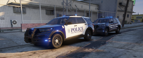 Could contain: vehicle, wheel, land vehicle, tire, outdoor, building, transport, road, auto part, automotive tire, motor vehicle, automotive exterior, fender, car, ground, street, blue, police, parked