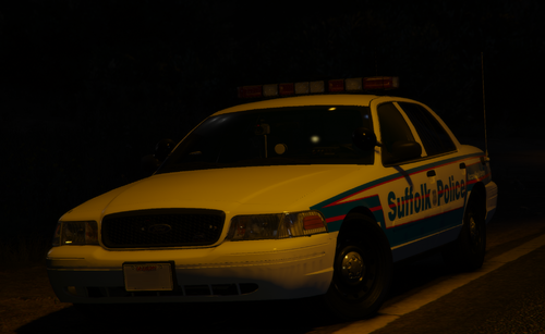 Could contain: vehicle, land vehicle, wheel, transport, police car, law enforcement, police, full-size car, vehicle registration plate, ford crown victoria police interceptor, outdoor, night, car