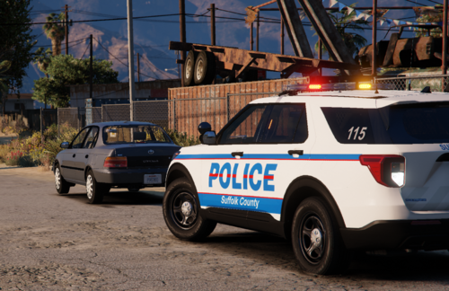 Could contain: vehicle, land vehicle, wheel, transport, outdoor, text, tire, emergency vehicle, emergency service, auto part, vehicle registration plate, police car, car, sport utility vehicle, automotive exterior, roof rack, law enforcement, emergency, ford, automotive luggage rack, motor vehicle, bumper, automotive carrying rack, road, police, street