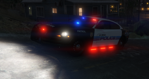 Could contain: vehicle, land vehicle, outdoor, transport, wheel, automotive lighting, automotive tail & brake light, car, light, vehicle registration plate, police, text, auto part, police car, road, street, night, snow