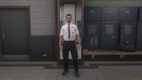 Could contain: clothing, person, footwear, door, man, standing, building, trousers, ground, outdoor