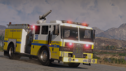 Could contain: outdoor, vehicle, transport, fire, land vehicle, firefighter, wheel, emergency service, emergency vehicle, fire department, emergency, fire apparatus, sky, mountain, rescue, truck, cloud, auto part, road, engine, ground, parked